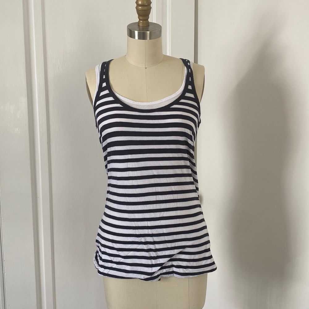Vince Navy White Striped Double Tank top